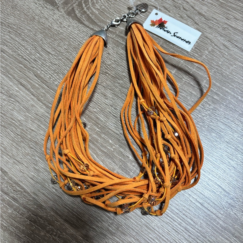 Orange Multi-Strand Suede & Bead Necklace